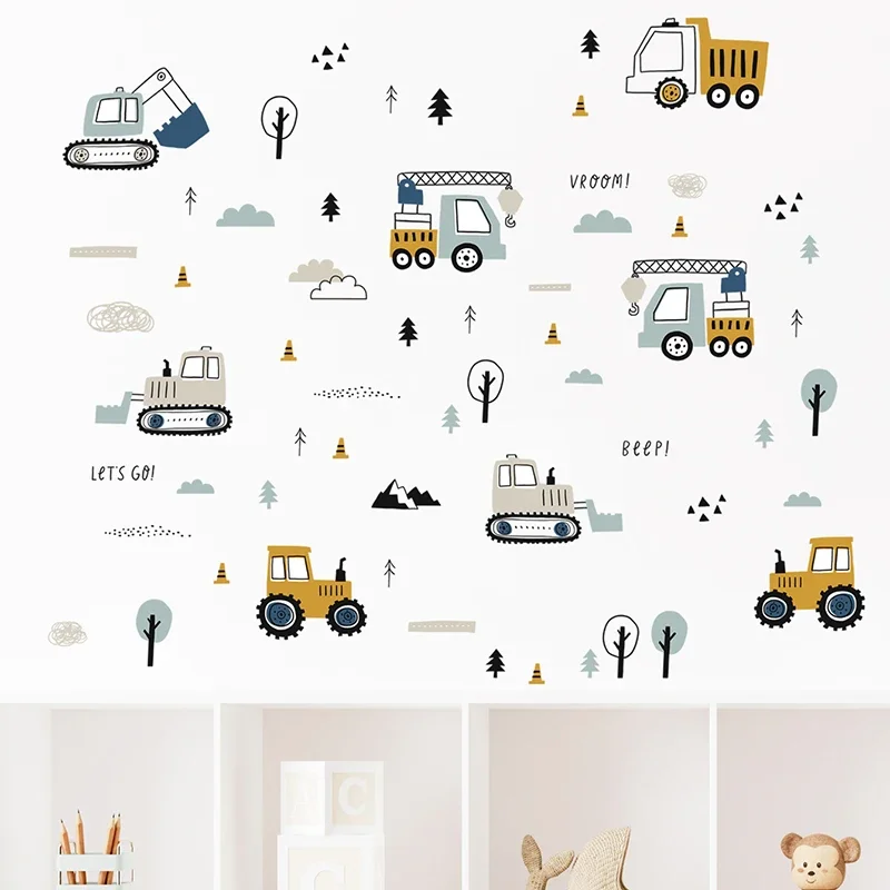 手描きのかわいい車貨物トラックの壁のステッカーキッズルーム車 - Baby Nursery Stickers のレビューと価格