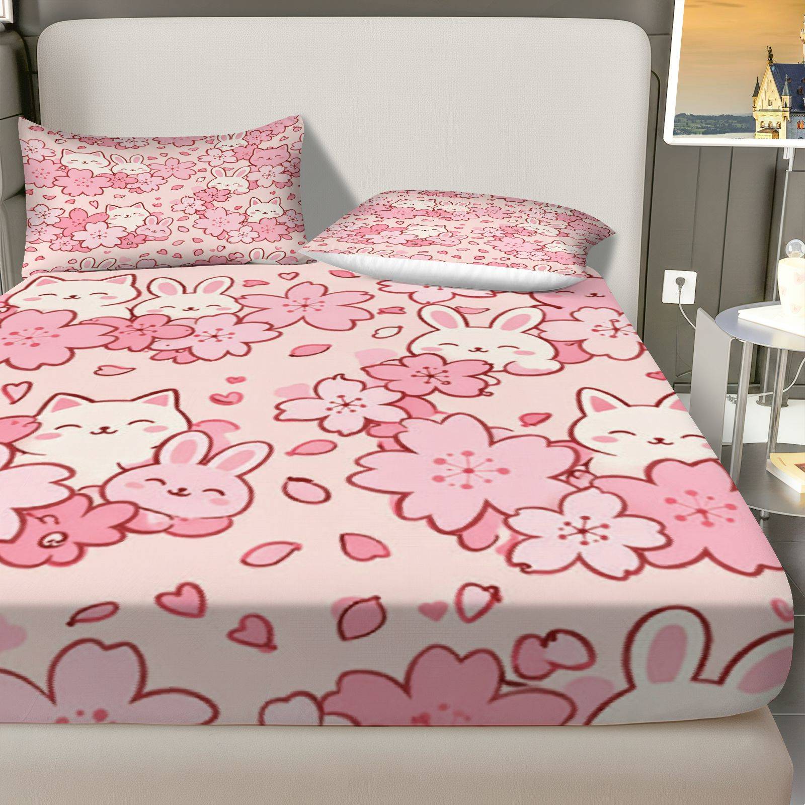 さくらうさぎの猫柄寝具セット、通気性のあるポリエステル素材（ - Baby Nursery Home のレビューと価格