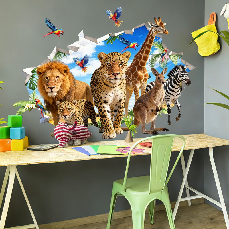 大型ジャングル動物熱帯葉ウォールステッカーサファリ象キリンウ - Baby Nursery Jungle のレビューと価格