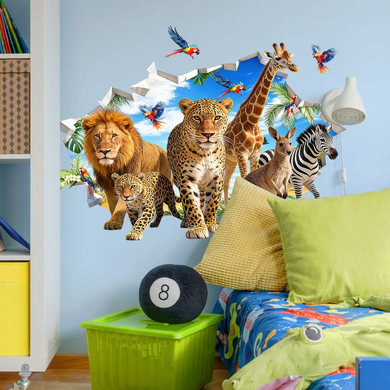 大型ジャングル動物熱帯葉ウォールステッカーサファリ象キリンウ - Baby Nursery Jungle のレビューと価格