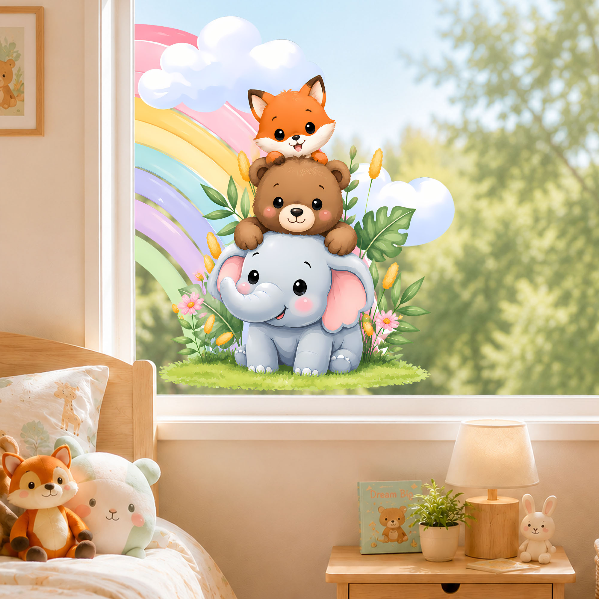 かわいい象、クマ、キツネのウィンドウフィルム、積み重ね可能な - Baby Nursery Stickers のレビューと価格