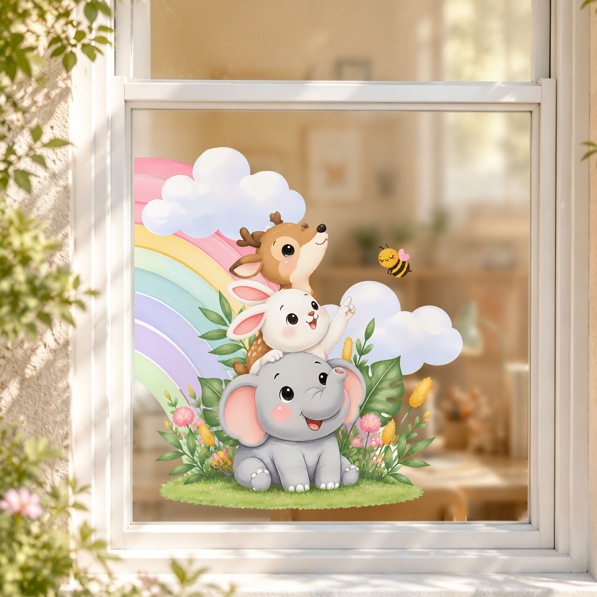 かわいい象、クマ、キツネのウィンドウフィルム、積み重ね可能な - Baby Nursery Stickers のレビューと価格