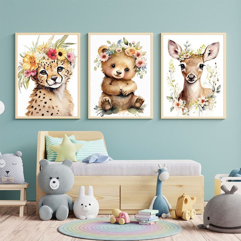 赤ちゃんクマバニー鹿アライグマフクロウユニコーンチーター水彩 - Baby Unicorn Nursery のレビューと価格