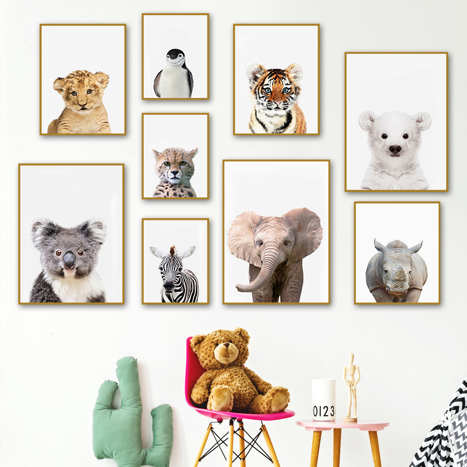 1枚のフレームレスキャンバス絵画、赤ちゃん向けサファリ動物保 - Baby Nursery Jungle のレビューと価格