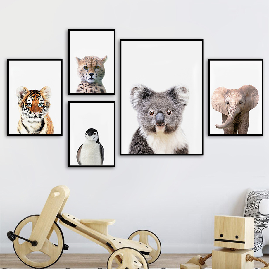 1枚のフレームレスキャンバス絵画、赤ちゃん向けサファリ動物保 - Baby Nursery Jungle のレビューと価格