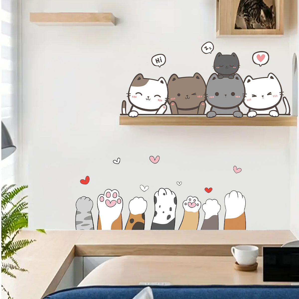 1Pc 漫画かわいい猫の爪子供の部屋のドアの壁のステッカー寝 - Baby Nursery Set Furniture のレビューと価格