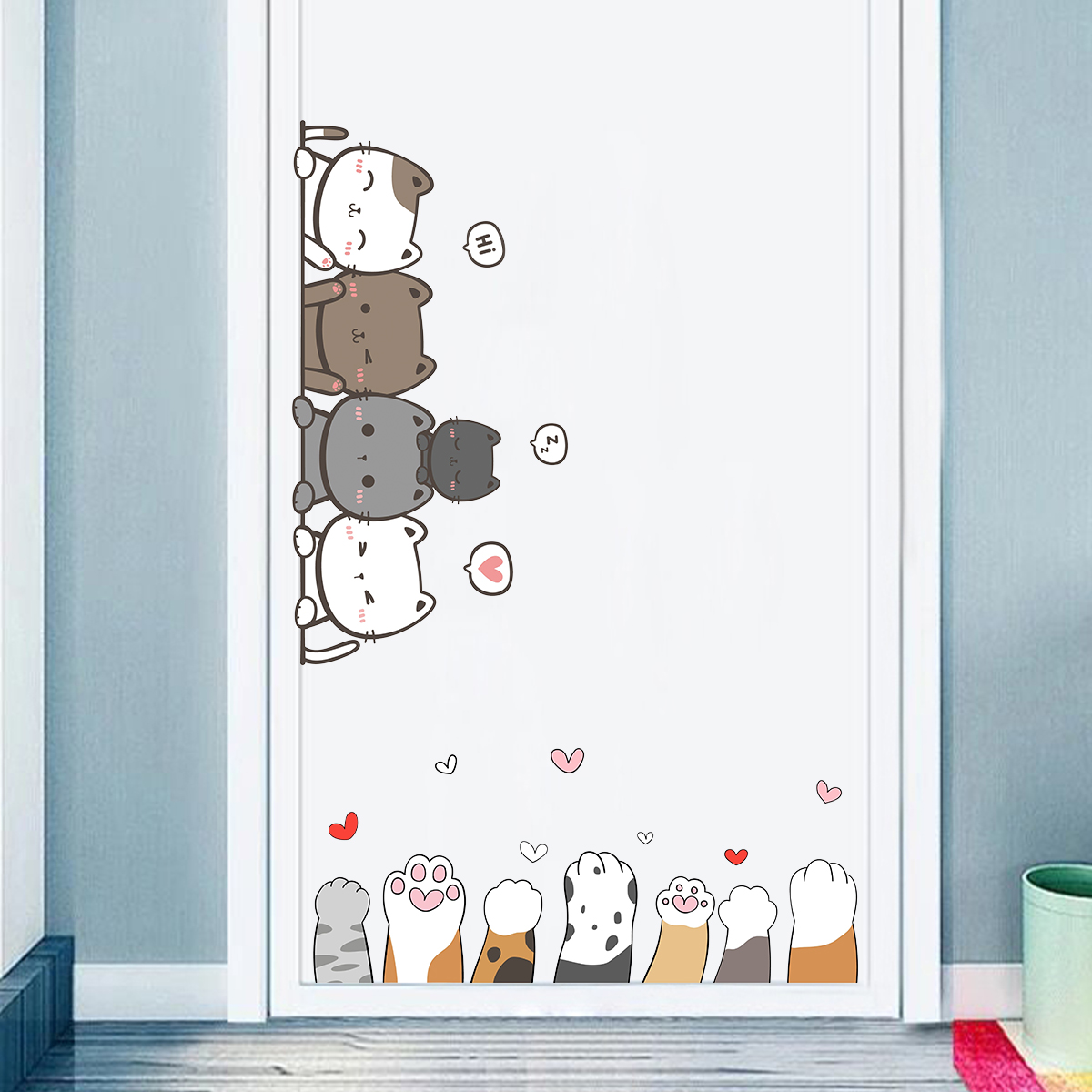 1Pc 漫画かわいい猫の爪子供の部屋のドアの壁のステッカー寝 - Baby Nursery Set Furniture のレビューと価格