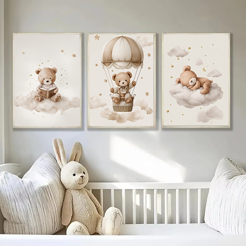 3枚セット ボヘミアン風 テディベア 動物 カスタム ベビー - Baby Nursery Home のレビューと価格