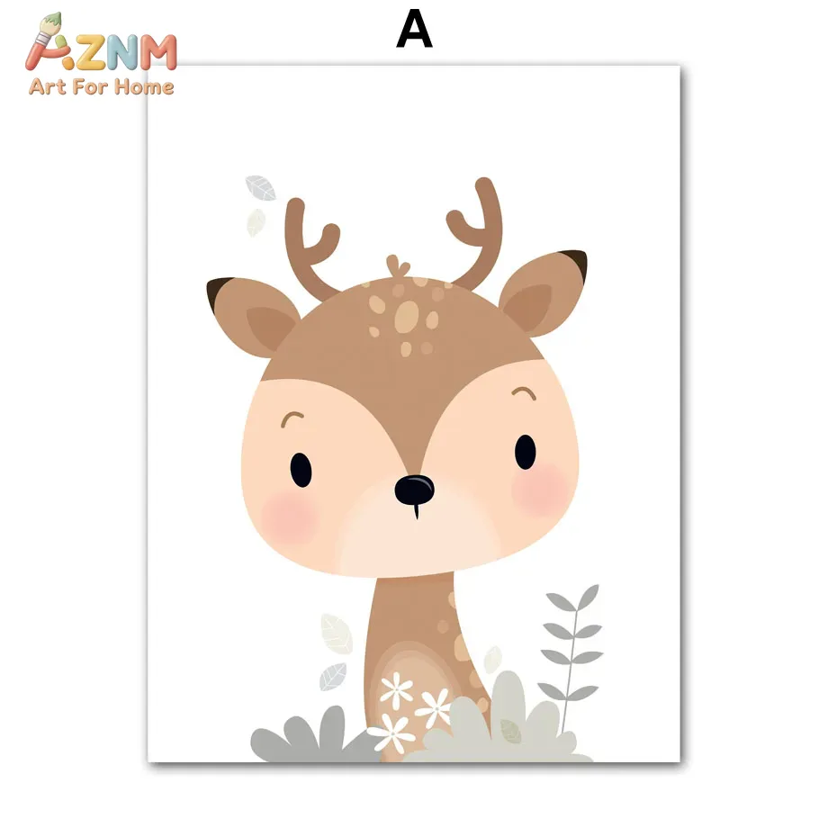 AZNM かわいい森林動物キャンバスウォールアート、ミニマル - Baby Nursery Plants のレビューと価格